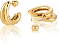 Gold Hoop Earrings for Women - Chunky Earrings 14K Gold Plated Earrings Trendy H