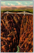 Vtg Linen Postcard Royal Gorge and Suspension Bridge Colorado, US 1940s
