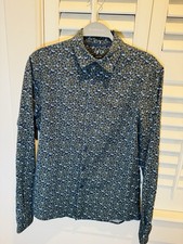 Apt 9 Shirt Performance Men Size S Untucked Slim Fit Blue Green Stretch EUC