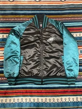 Philadelphia Eagles G-III Satin Bomber Jacket Men’s L Black Teal NFL Full Zip