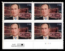 US Scott # 3882, Moss Hart, Playwright, Plate Block of (4) 2004 37¢ Stamps, MNH