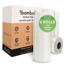 Ibambo Reusable Bamboo Paper Towels - 6 Rolls, Ecofriendly, Washable, Durable