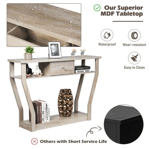 Costway Accent Console Hall Table Sofa Entryway Hallway Table With Drawer Gray - Picture 12 of 12