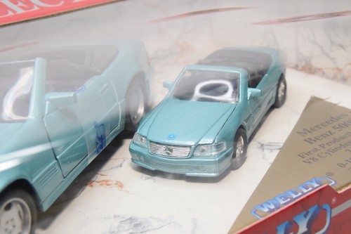 B71 1:24 1:43 WELLY GIFT SET TWO PACK MERCEDES-BENZ 500SL 500 SL MET. BLUE MIB - Picture 5 of 15