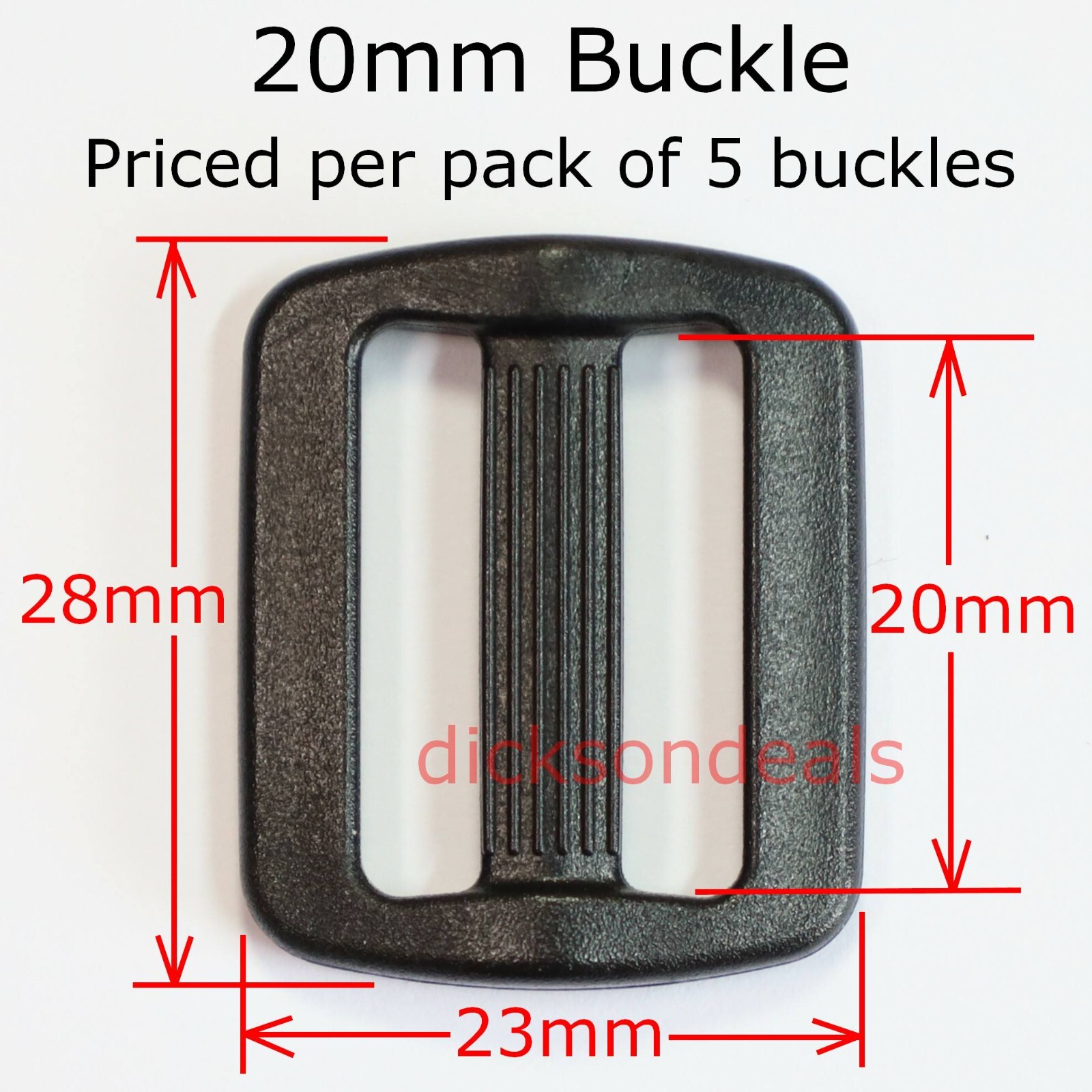 5 x Black Delrin Plastic Buckles for 20mm 0.75inch webbing Triglide 3 Bar Slider
