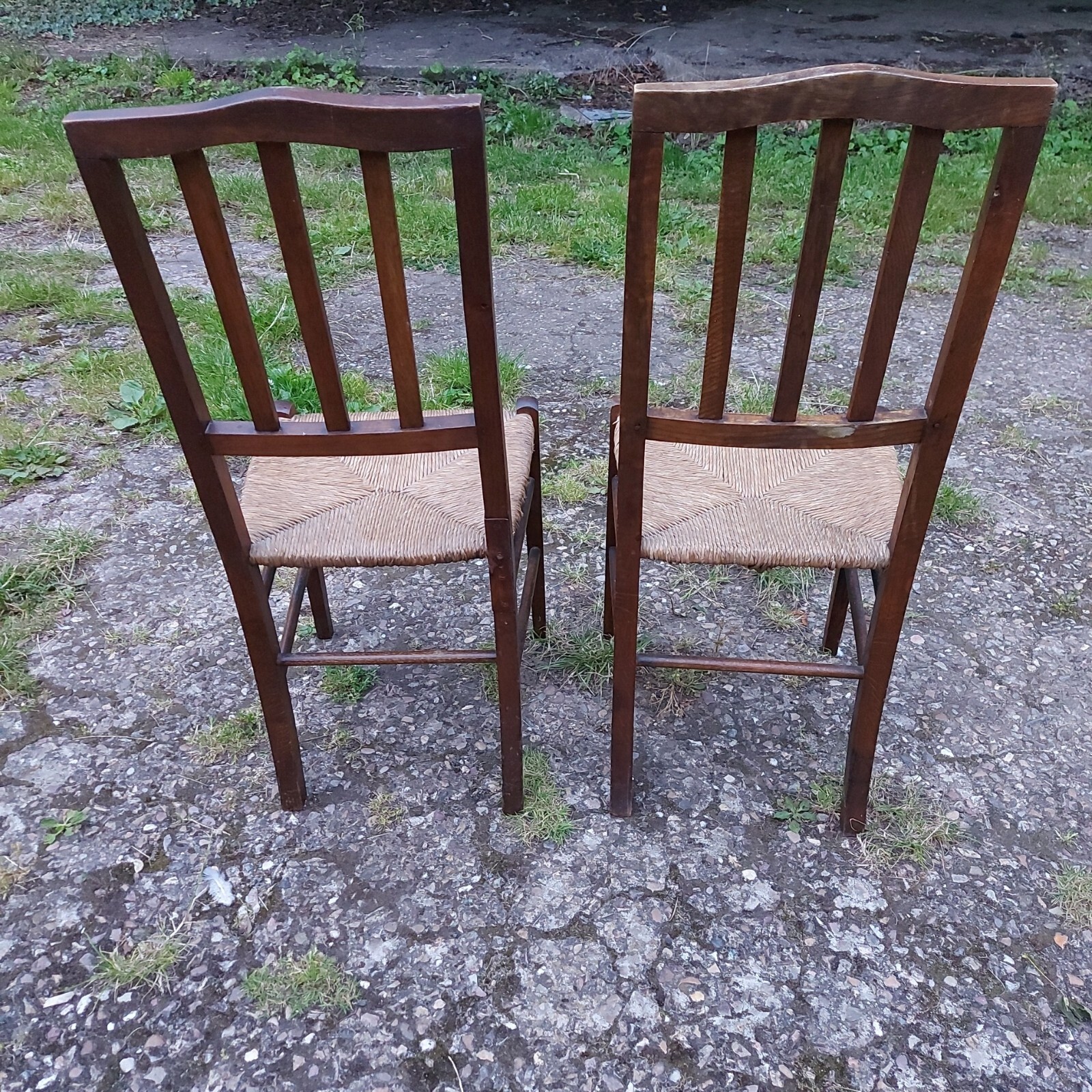 Pair of Vintage Rush Seated Oak Chairs eBay