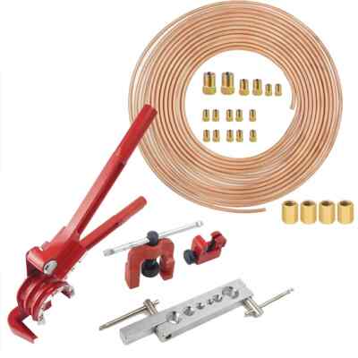 Brake Line Pipe Repair Kit 25ft 3/16 Copper Pipe Flaring Tool 20 Nuts Fitting US