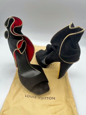 Louis Vuitton Black and Red Suede Heels Runway Size 7 | eBay