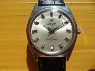 ジャンク ENICAR STAR JEWELS メンズ 自動巻 稼動 ベルト破損 リューズ 