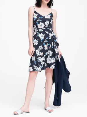 NWT Banana Republic Linen-Cotton Ruffle Wrap Dress, Navy Floral, Size 4  Small | eBay