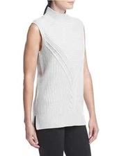 NWT Ivanka Trump Sleeveless Mock Turtleneck Sweater Size L Light Gray Cable Knit