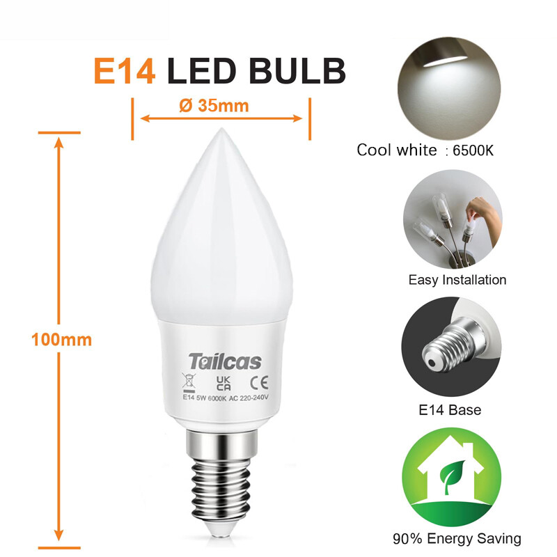 6 Pack LED Candle Light Bulbs SES E14 Warm Cool White 5W=40W Energy