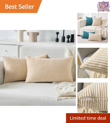 Pack of 2 Pillow Covers Polyester 12x20 Inch Durable Zippered Lumbar Decor