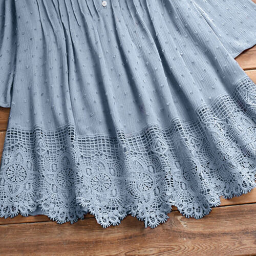 Women Lace 3/4 Sleeve T Shirt Ladies V Neck Blouse Casual Loose Tops Plus Size - Picture 11 of 21