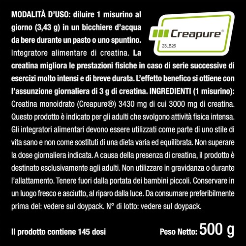 CREATINA MONOIDRATO 3000 mg in Polvere 500g Integratore per Sportivi - Foto 2 di 2