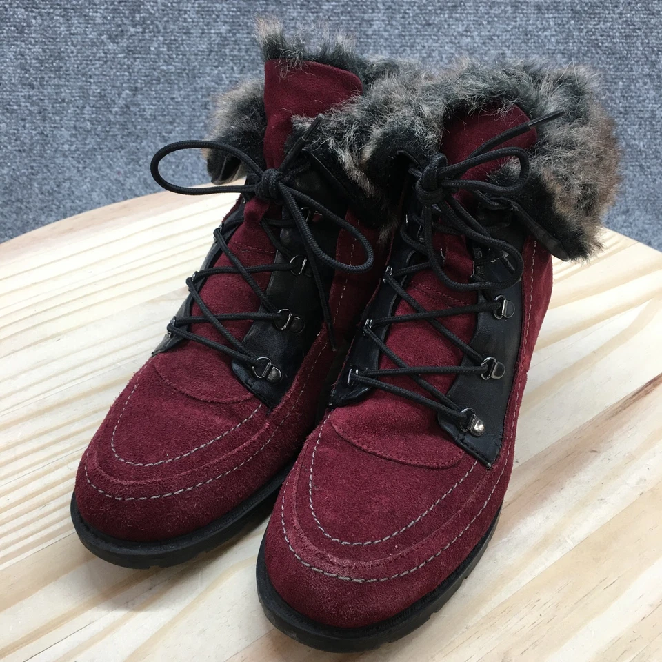 Botas deportivas para mujer 8 W acebo con cordones piel de oveja invierno tacones botín rojo gamuza Foto 3 de 4