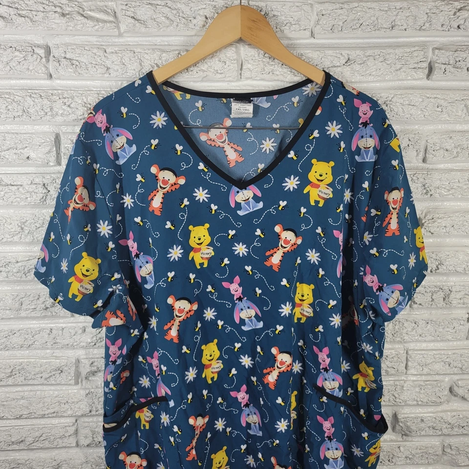 Disney Winnie Pooh Babies Unisex Scrub Top 3XL Plus Green Pockets Medical - Image 3 of 4
