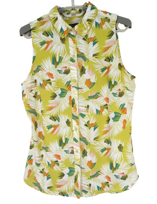 BANANA REPUBLIC Women Thin Slippery Polyester Collared Tank Top Multicolor S