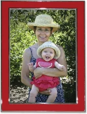 Picture frame silver plated 8 x 10 Metal with red enamel picture frame 8x10