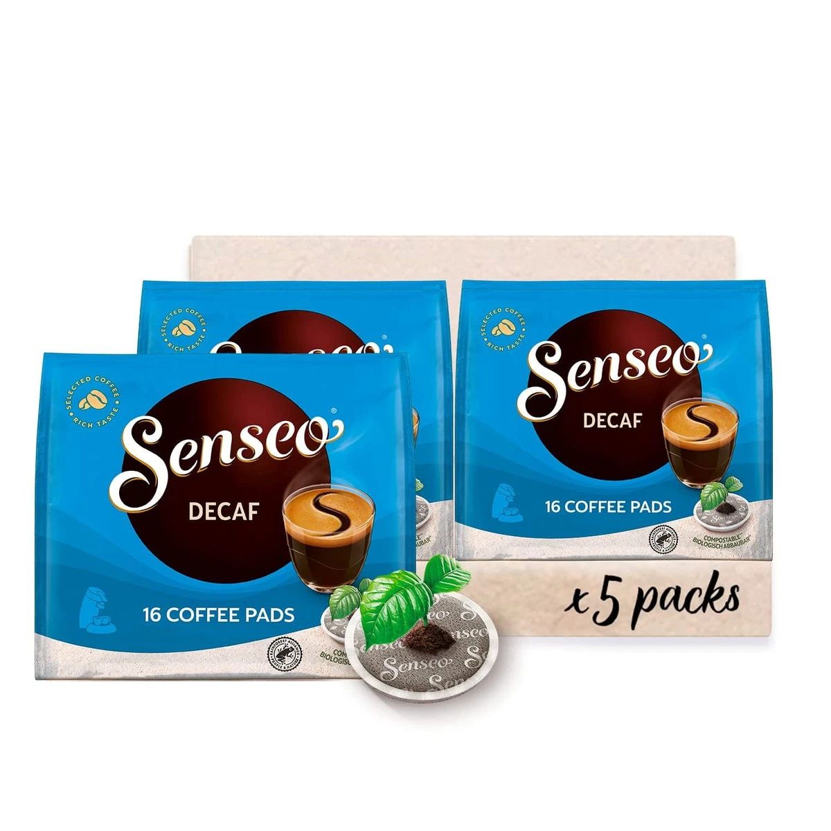 Senseo Decaf Coffee Pods, 16 Count (Pack of 5) - Single Serve Pods