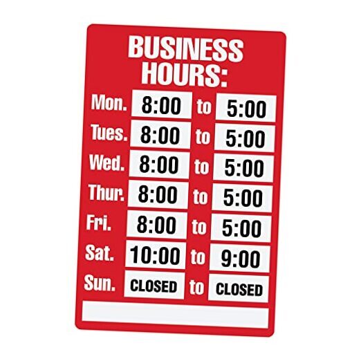 Sign Kit, Business Hours, 8 x 12 Inches (098071)