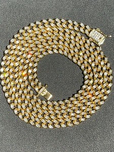Authentic 14k Gold Plated 925 Silver Miami Cuban CZ Baguette Chain Necklace Mens Ladies