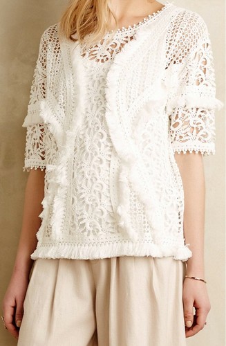 Yoana Baraschi Cotton Fringed Lace Top 