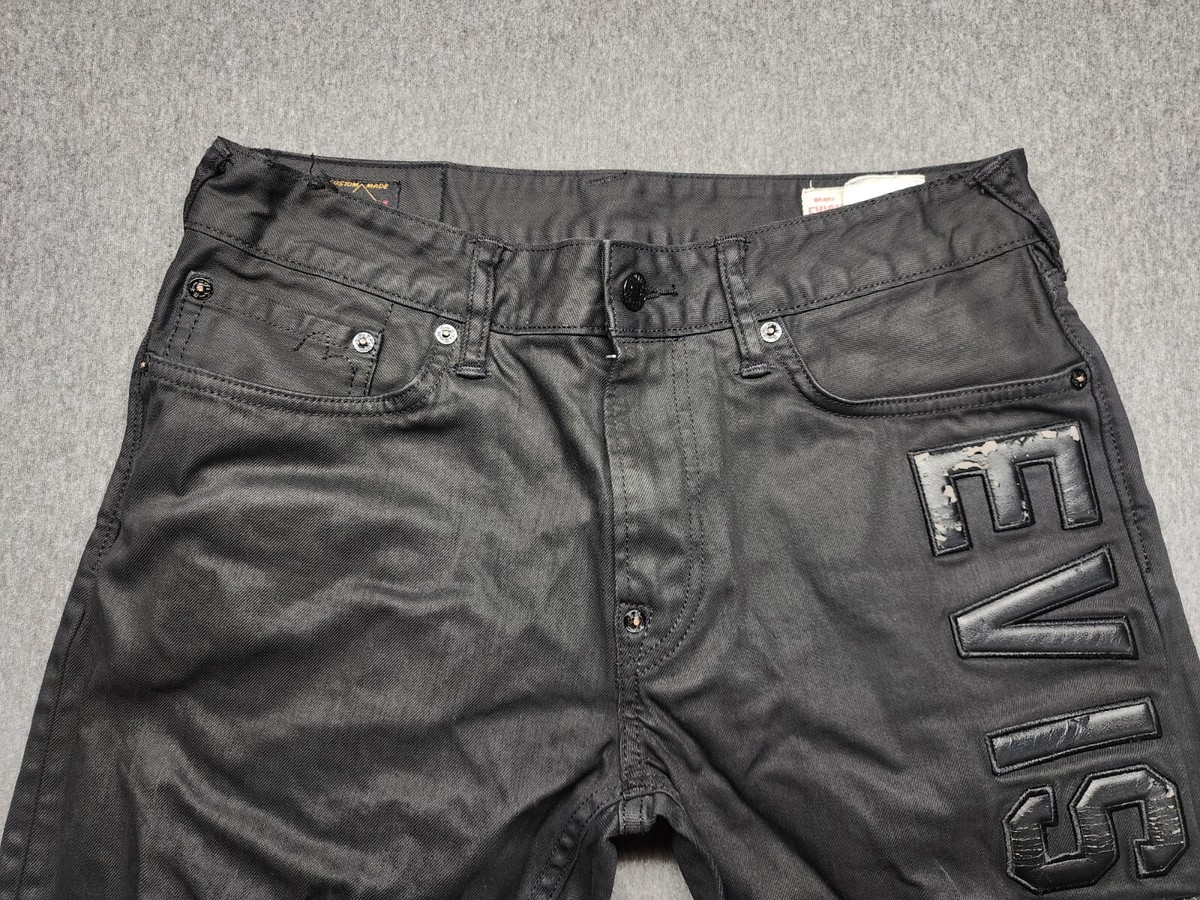 EVISU Waxed Denim Black BIG LOGO Pocket Logo Skinny Fit 32