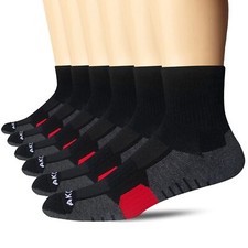 Men's Athletic Cushion Quarter Ankle Socks Black Size 9-12 6 Pairs