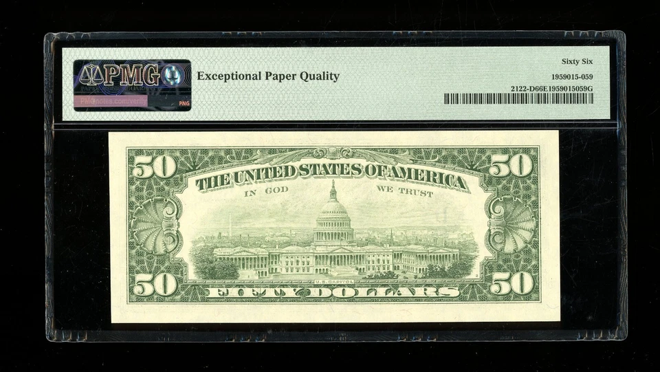 DBR 1985 $50 FRN Cleveland Fr. 2122-D Gem PMG 66 EPQ Serial D36165410A - Image 2 of 2