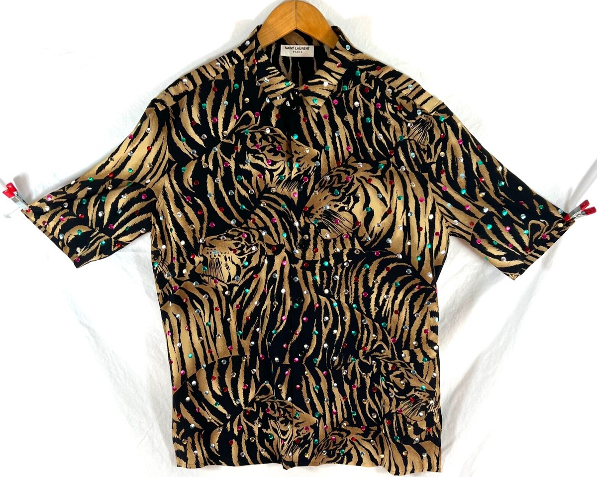 SAINT LAURENT Silk Mens Shirt Tiger Pattern & Metallic Dot SAINT LAURENT Silk Mens Shirt Tiger Pattern & Metallic Dot