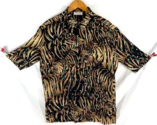 SAINT LAURENT Silk Mens Shirt Tiger Pattern & Metallic Dot Gems Marked as 15.5US