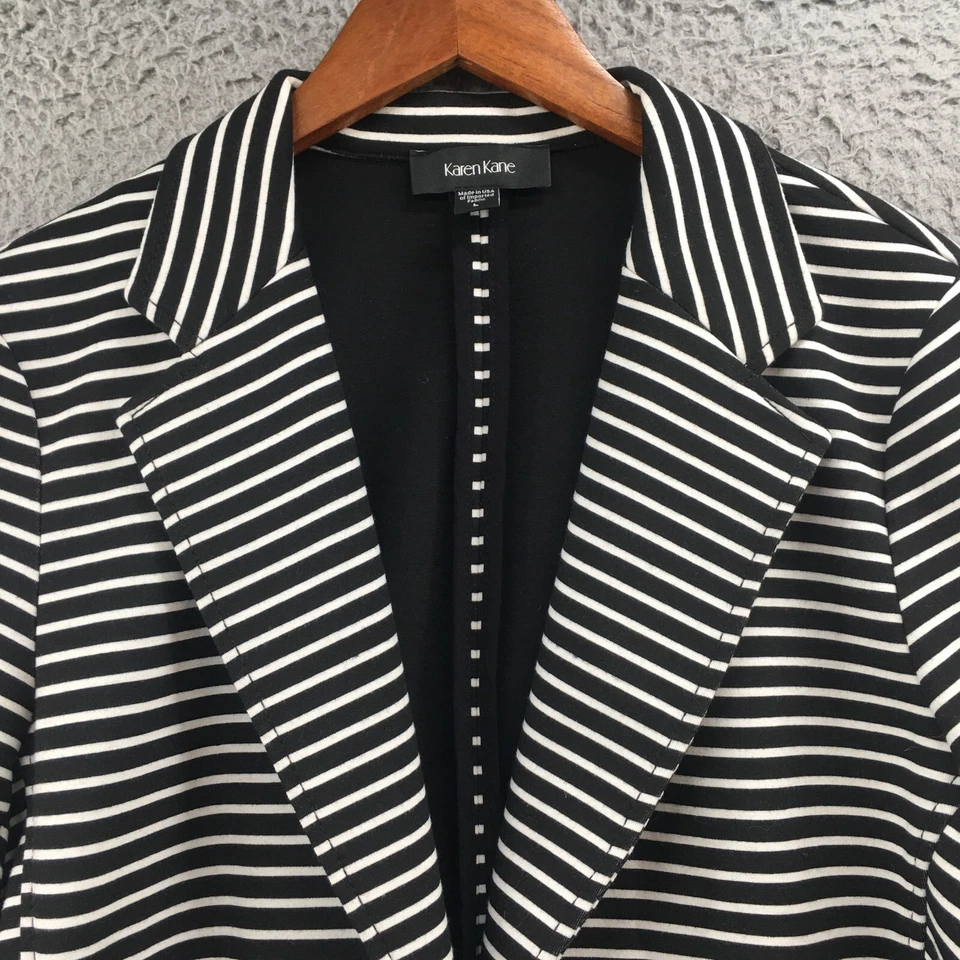 Chaqueta Blazer Karen Kane Mujer L Negra Multicolor Rayas Muesca Solapa Abotonada Foto 2 de 4