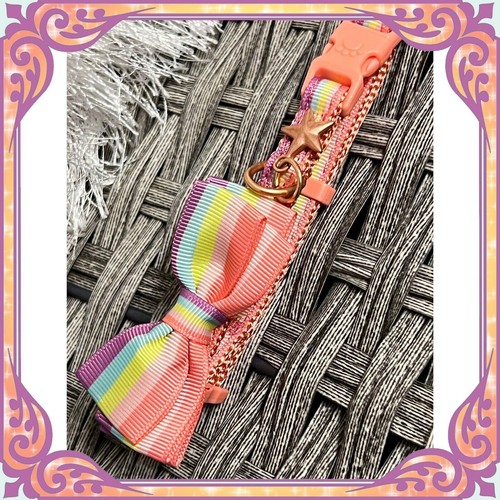 Top Paw Soft Peach Blue Purple Pink Rainbow Bow Tie Dog Collar & Star CHARM XXS - Picture 3 of 3