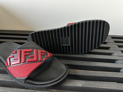 Fendi Slides Mens 10 NEW in BOX Black with burgundy logo. ON SALE! - Picture 5 of 7