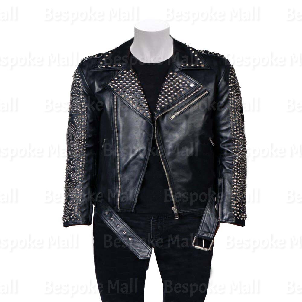 【mnem】Kes Stud Leather Jacket The Next Mens Motorbike Jacket Rock Punk Spike Studded