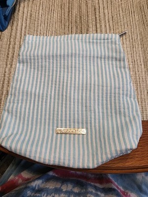 Moroccanoil Teal White Striped Cosmetic Makeup Travel Pouch Bag - 8.5'' x 9'' x 2''