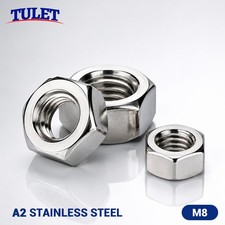 M8-1.25 Metric Hex Nuts, A2 / 18-8 Stainless Steel DIN 934