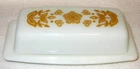 VINTAGE PYREX BUTTERFLY GOLD BUTTER DISH W/ LID  72-A Mint Condition USA Made