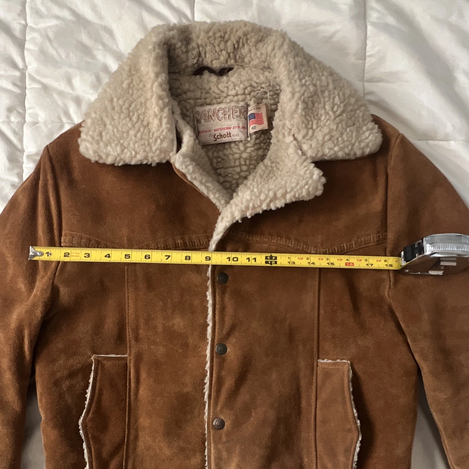 Schott NYC Rancher Brown Suede Shearling Lined Western Jacket Men’s 40 - product detail image 5