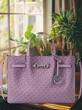 Michael Kors Carson Women Medium MK Signature Logo Satchel Handbag LT QUARTZ