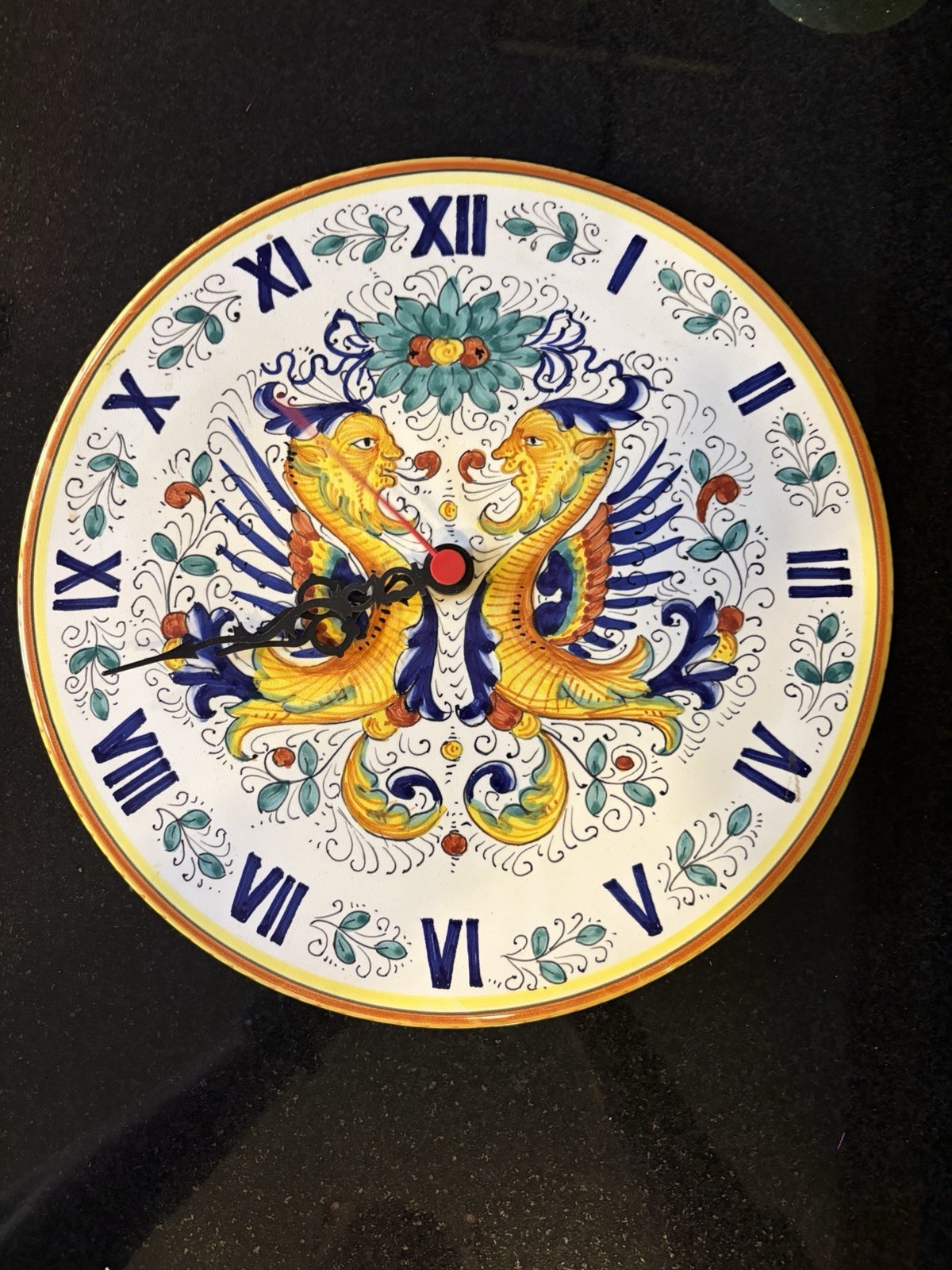 Vintage Deruta Italian Ceramic Raffaellesco Clock Ceramica Made in Italy Dragon