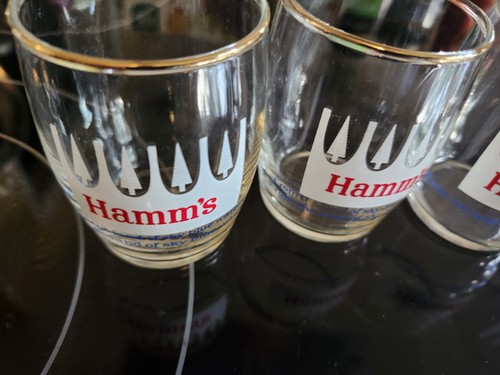 LOT OF 4 VINTAGE 3 ½ inch tall HAMM'S BEER BARREL Tasting Glass glasses W PINES - Picture 23 of 24