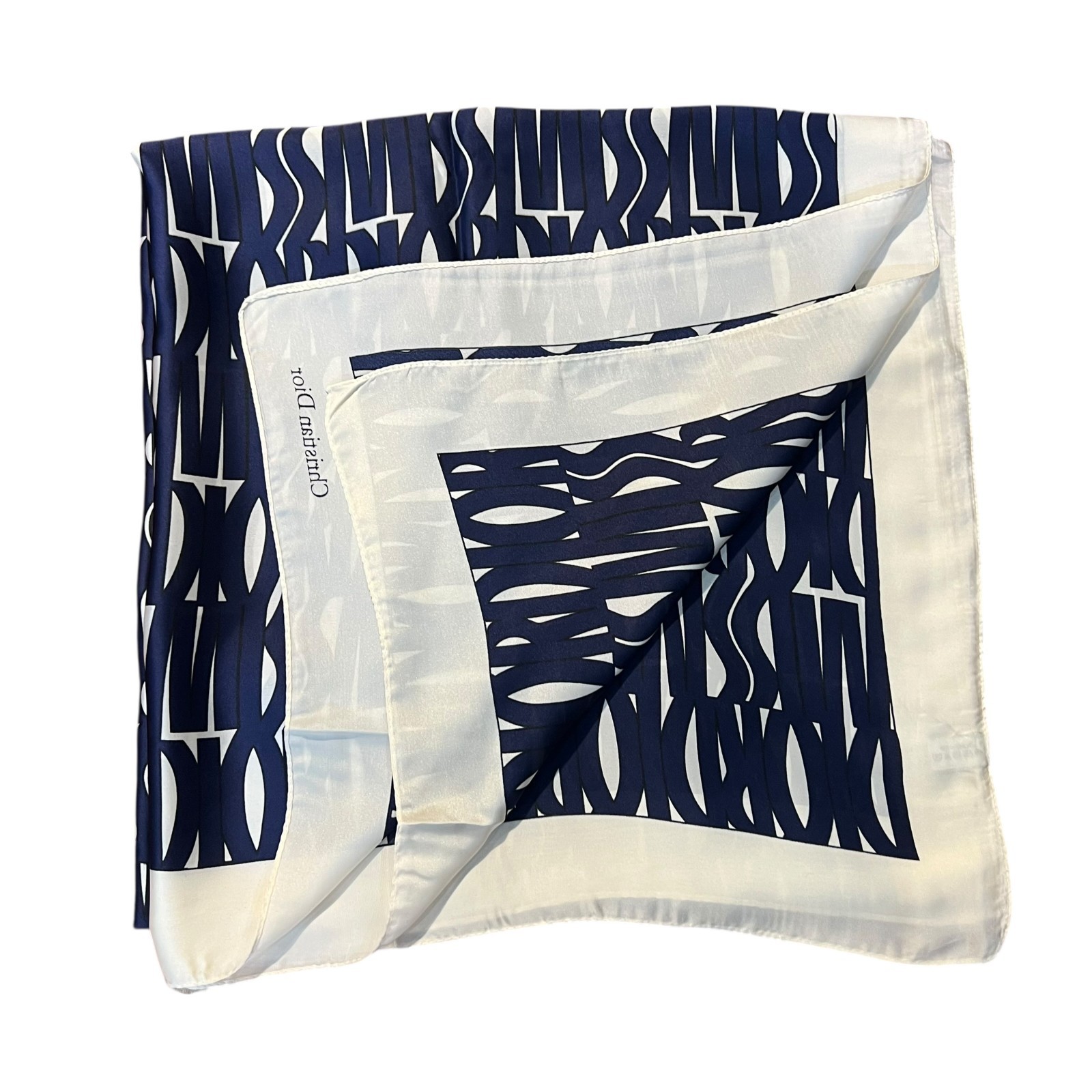 Christian Dior Trotter Monogram Silk Scarf Navy Blue White Made in Italy Authent thumbnail 11