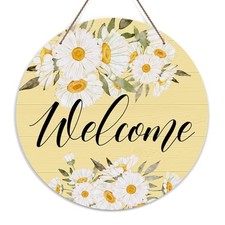 Welcome Door Sign, Sunflower Decor Wooden Sign Round Decorative Wall Plaque,