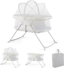 2 in 1 Bassinet Foldable Bedside Crib W/ Breathable Mesh Comfortable Mattress
