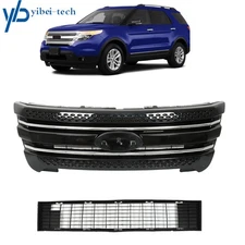 Gloss Black For Ford Explorer 2011-2015 Front Upper Grille&Lower Grille Assembly