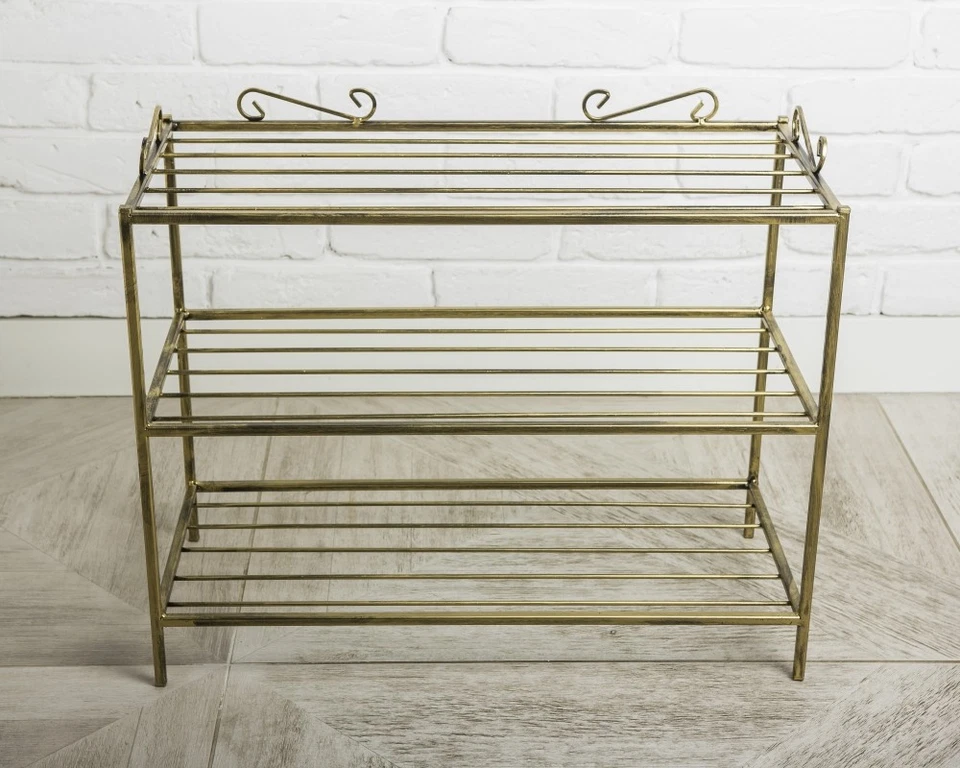 Schuhregal aus Metall mit 3 Fächer gold Antik Schuhablage Schuhbank Schuhschrank - Bild 3 von 4