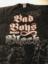 Vintage 1990’s Bad Boys Wear Black American Biker Single Stitch AOP T Shirt XL