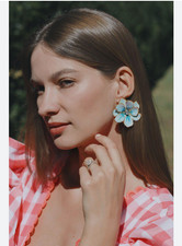 Anthropologie Hand-Painted Flower Stud Earrings Retail $80